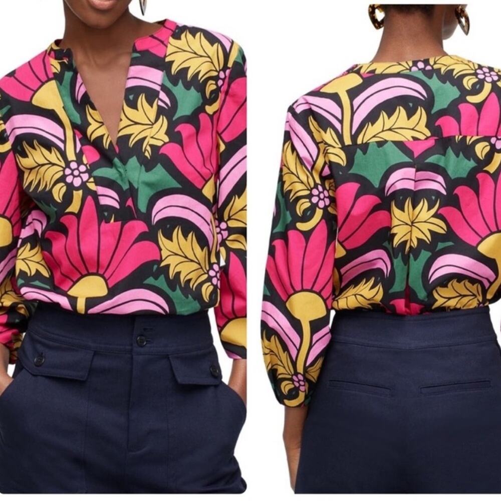 J.Crew Open V-Neck Poplin Top in Ratti grandi fiori